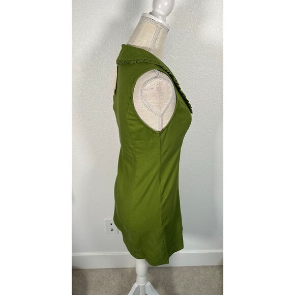 Monteau Ruffled Collar Green Linen Blend Retro Inspired Mini Dress -S - Picture 3 of 4